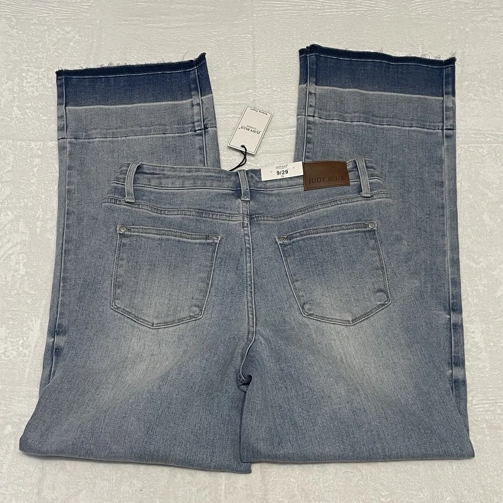 Judy Blue Flare Jeans Womens 9/29 Mid‎ Rise Boho Wide Leg Unhemmed Raw Edge
